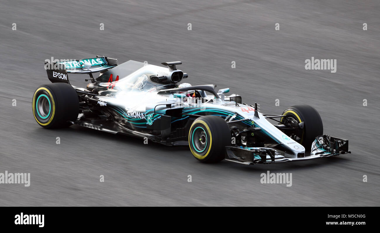 Lewis Hamilton in the new Mercedes W09 EQ Power+ during the Mercedes-AMG F1 2018 car launch at Silverstone, Towcester. Stock Photo