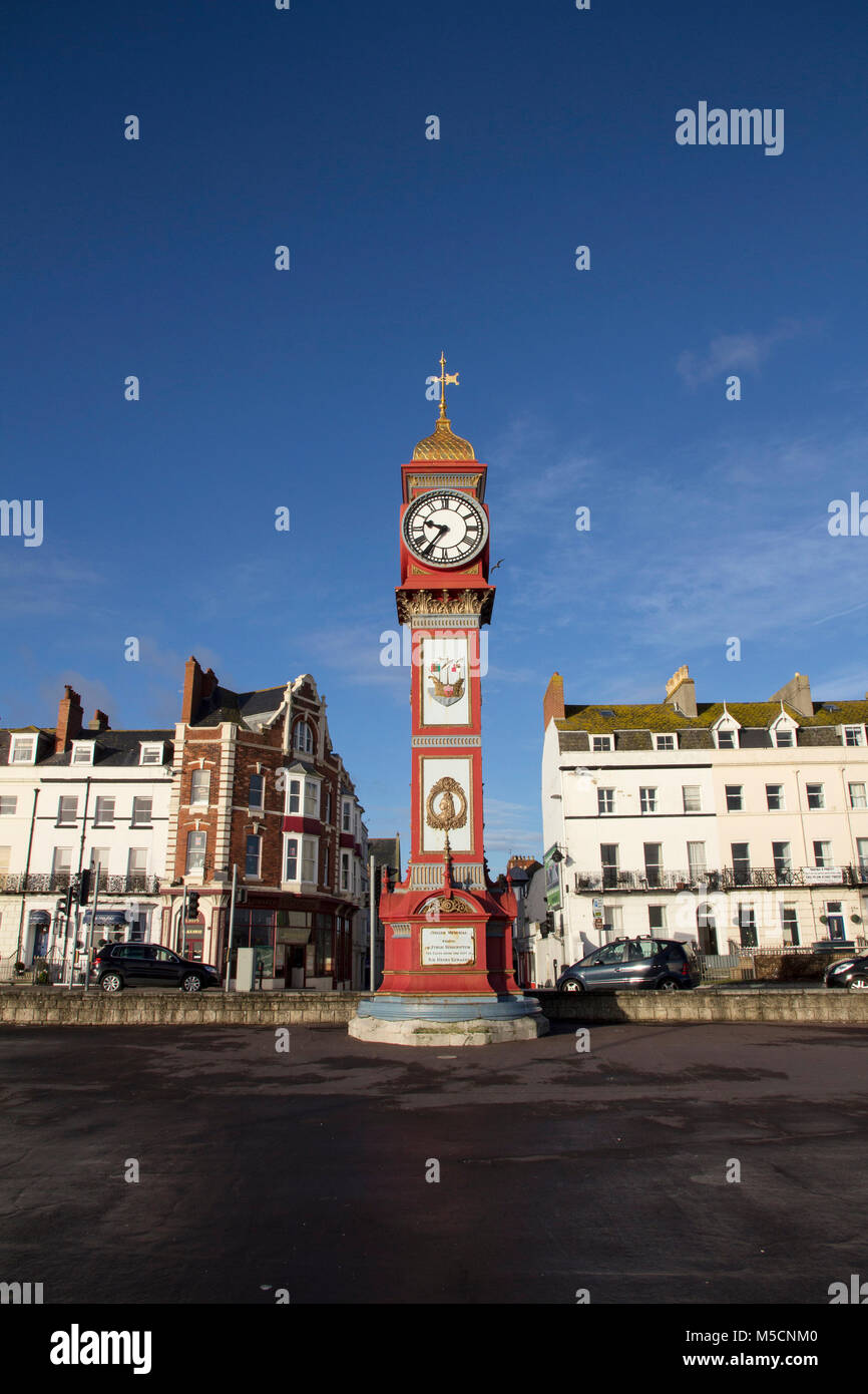 WEYMOUTH, DORSET, UK - DECEMBER 26, 2017. The Jubilee clock on Weymouth seafront. The clock was erected in 1887 to mark the 50 year reign of Queen Vic Stock Photo