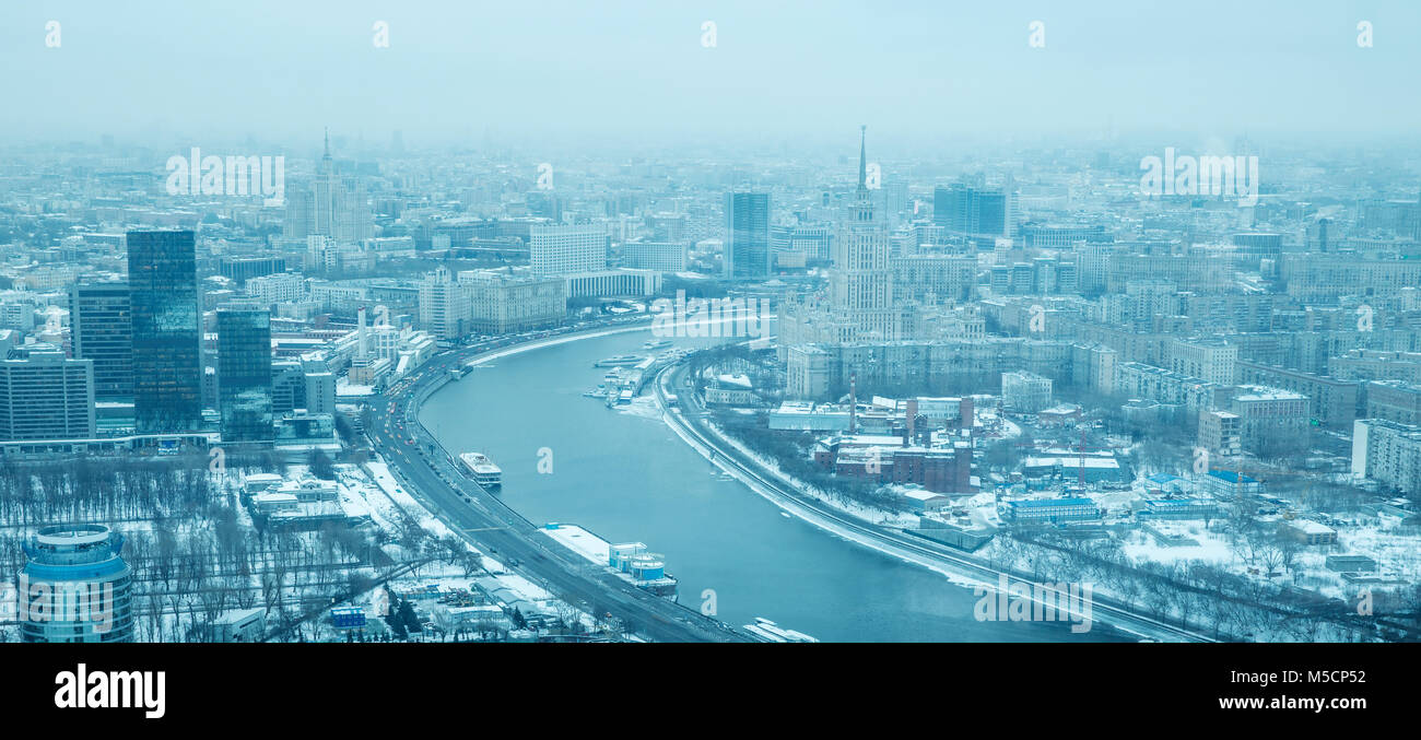 Aerial panorama of Moscow city in winter, Russia Stock Photo