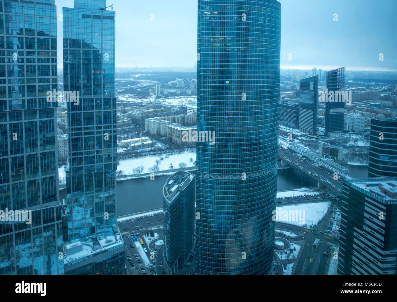 Aerial panorama of Moscow city in winter, Russia Stock Photo