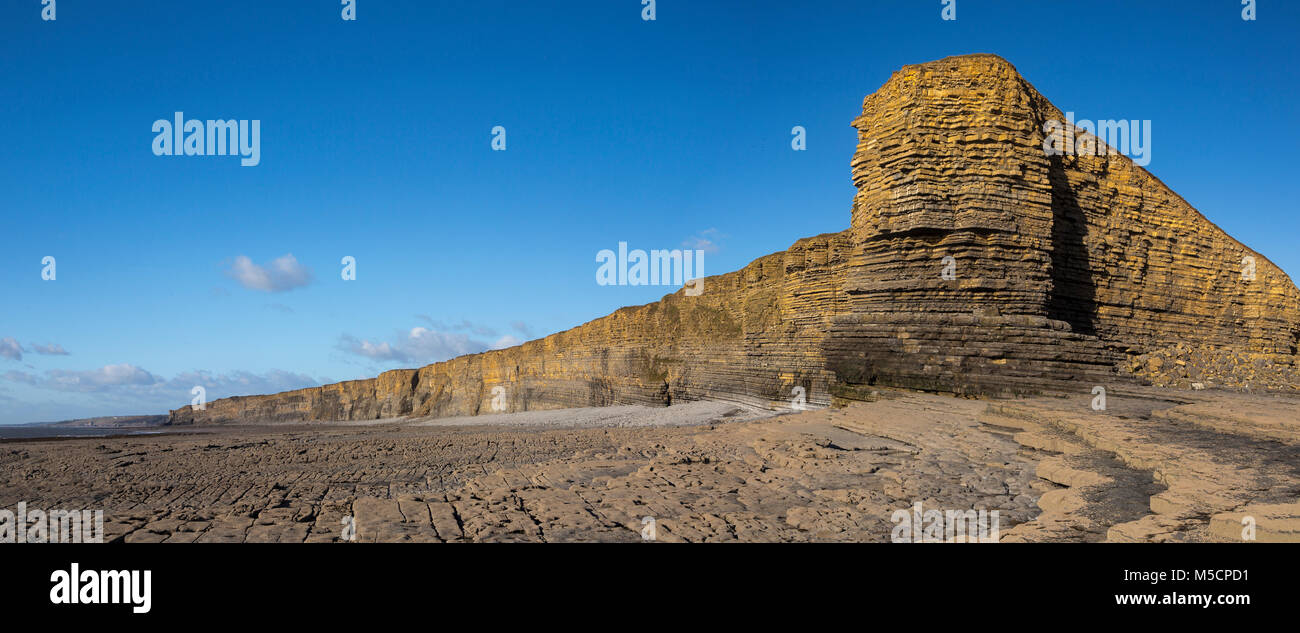 Nash Point, Glamorgan, Wales, UK. Stitched panoramic image. Stock Photo