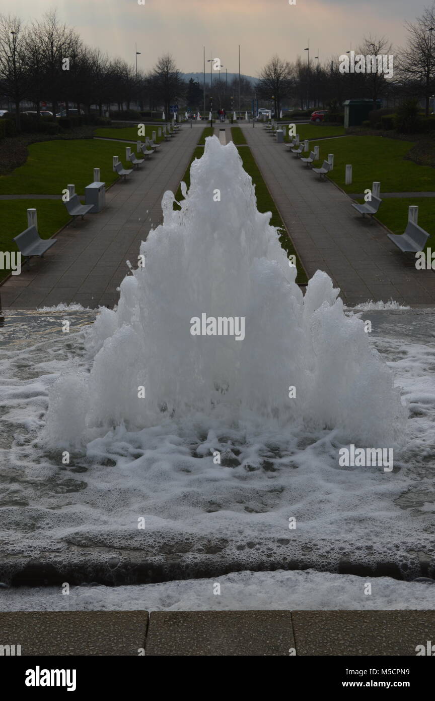 The Mall Cribbs Causeway with external fountain views in late winter