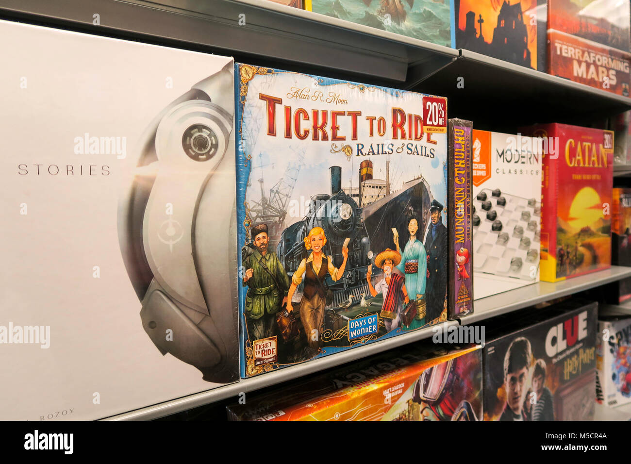 Games in Barnes & Noble Bookstore on Fifth Avenue, NYC, USA Stock Photo