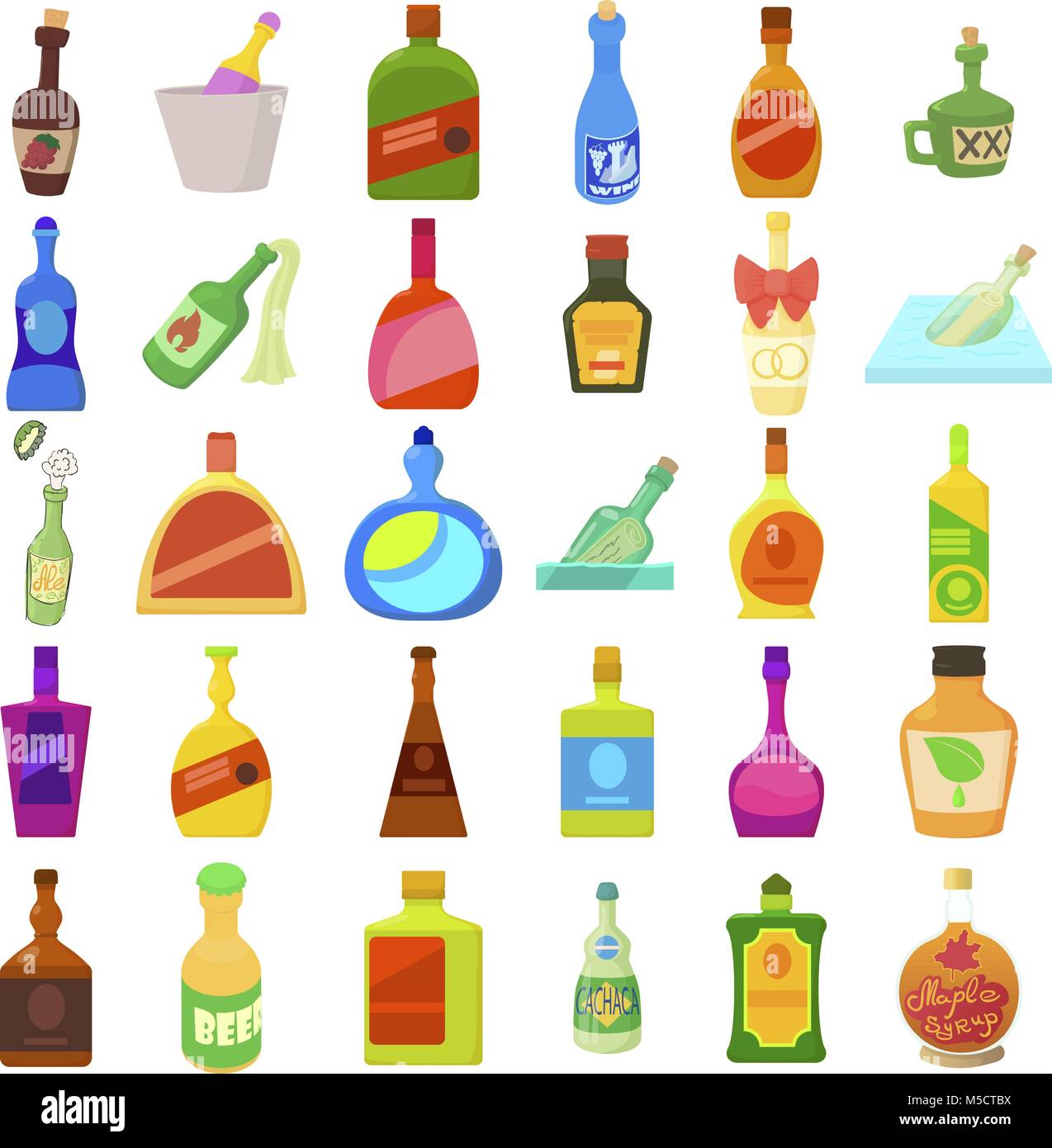 Alcohol bottle icon set, cartoon style Stock Vector