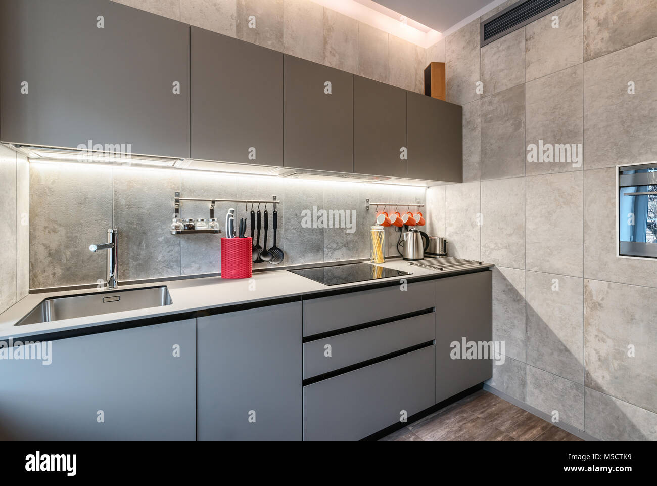 Modern kitchen furniture and utensil Stock Photo
