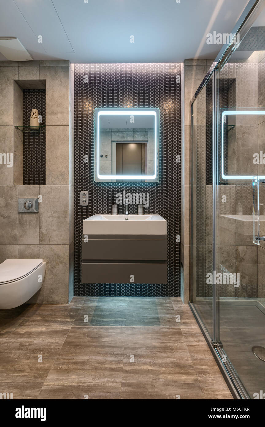 Photo of modern bathroom interior in luxury apartment Stock Photo