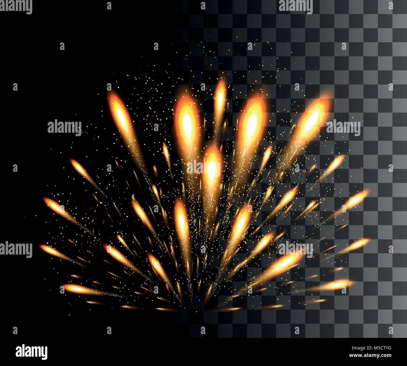 Glowing collection. Golden firework, light effects isolated on
