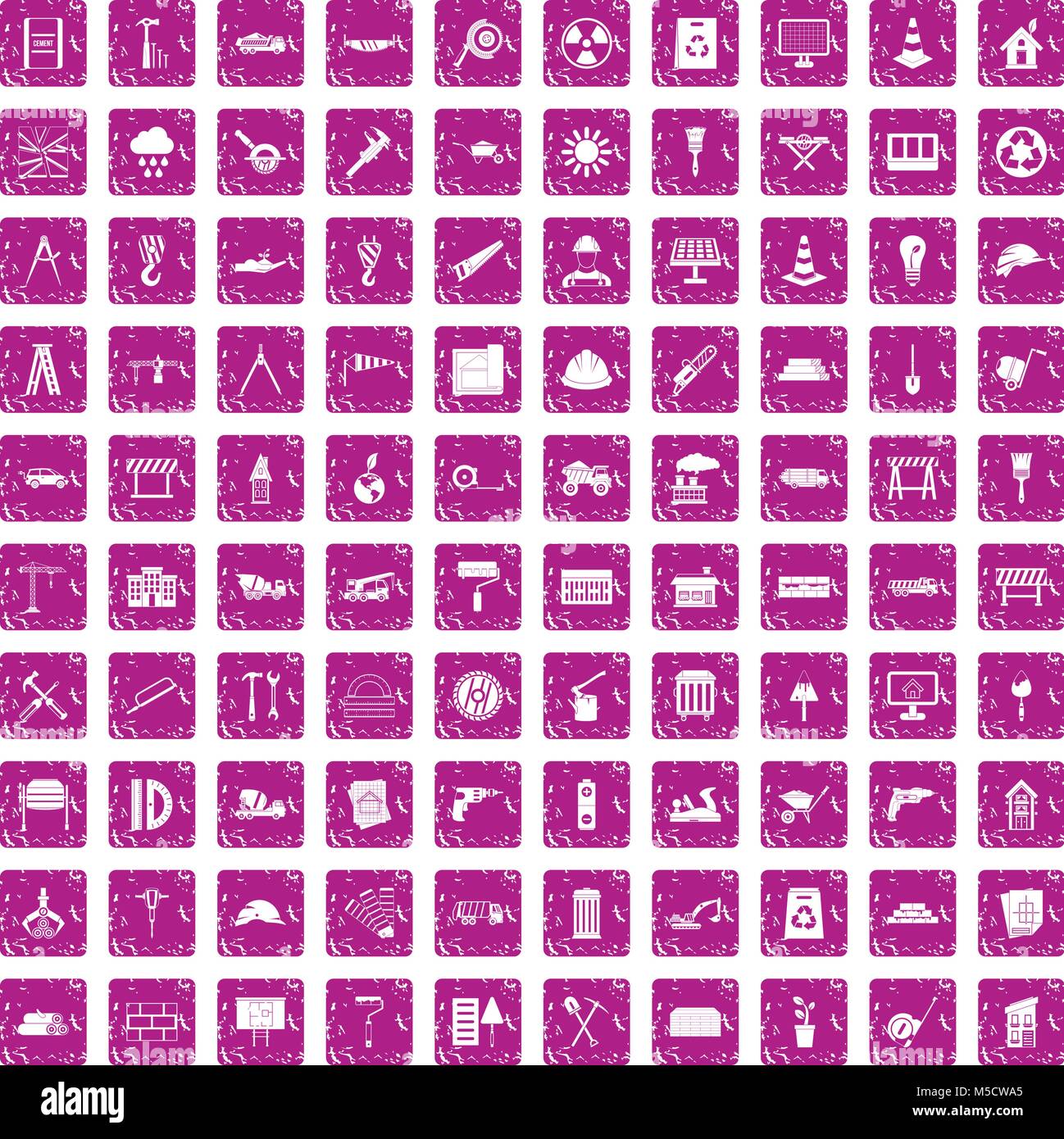 100 construction site icons set grunge pink Stock Vector Image & Art ...