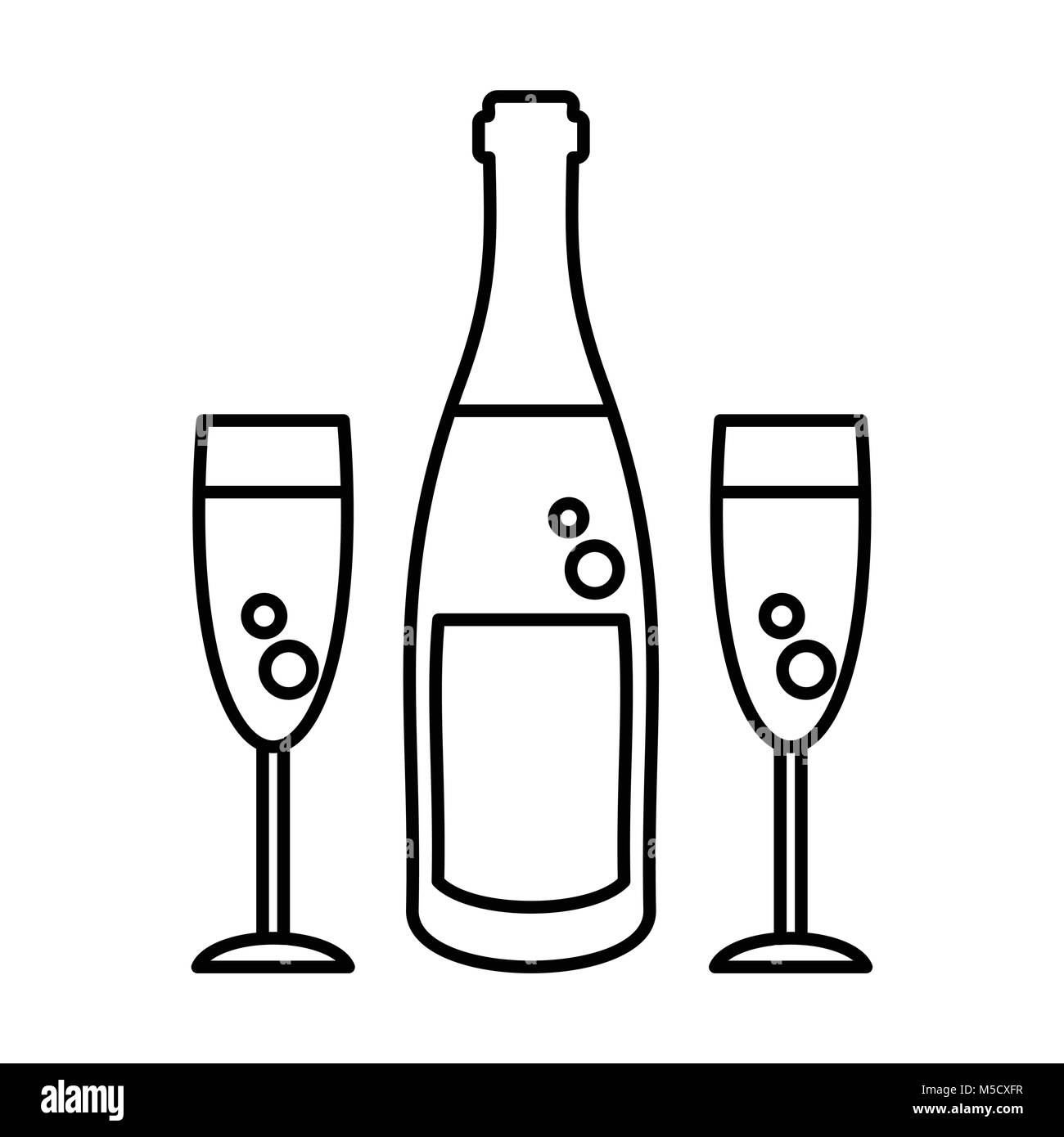 champagne bottle glasses Stock Vector