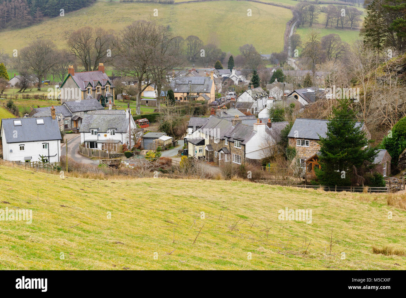 The village of Llanarmon Dyffryn Ceiriog a rural village at the head of the Ceiriog Valley in North East Wales Stock Photo