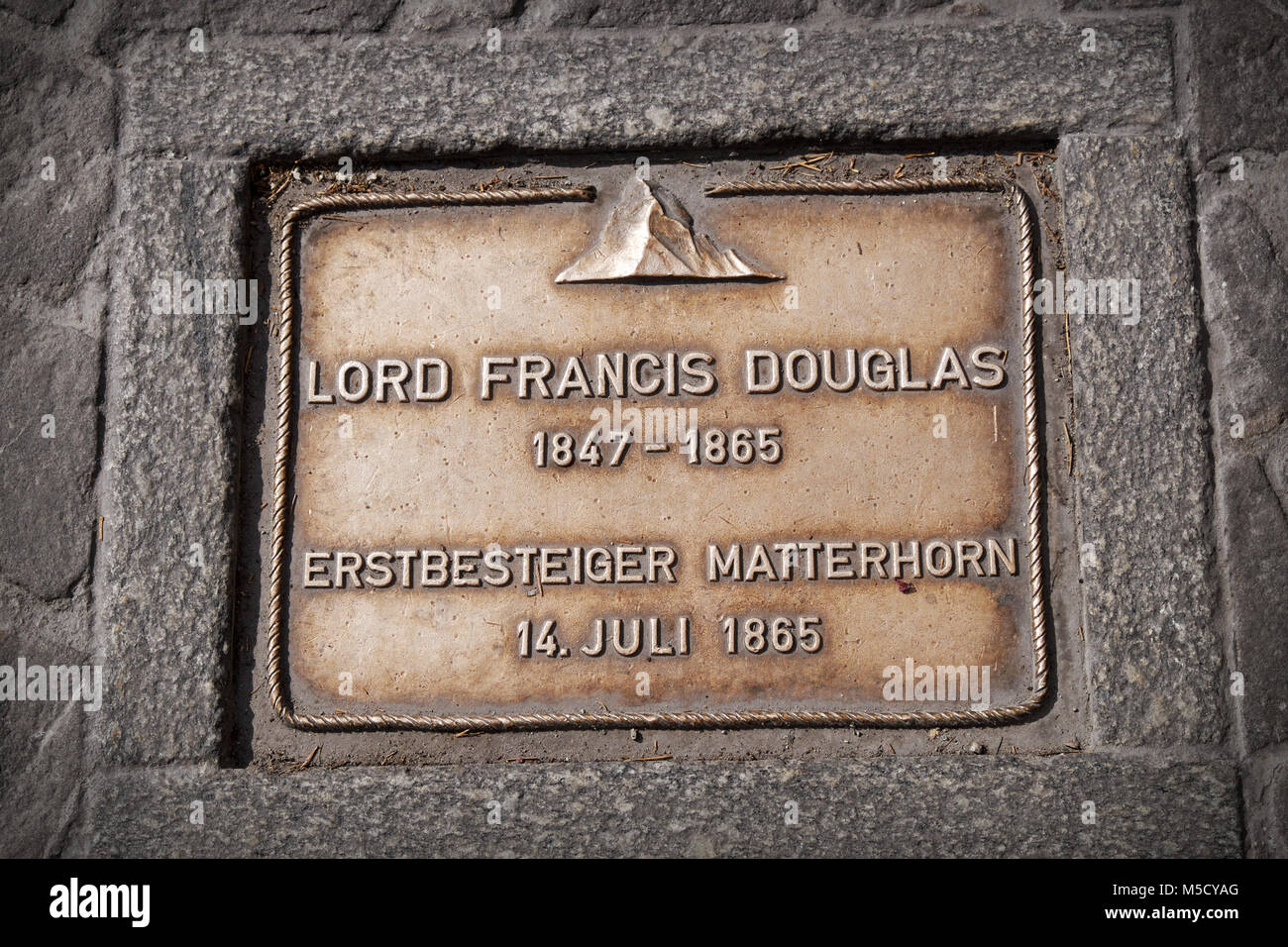 ZERMATT CEMETERY CONTAINS MEMORIALS TO THOSE WHO TOOK PART IN THE FIRST ASCENT OF THE MATTERHORN. Stock Photo