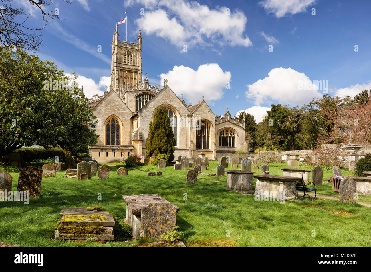 Rear of the Church of Saint John the Baptist, Cirencester and grave yard Stock Photo