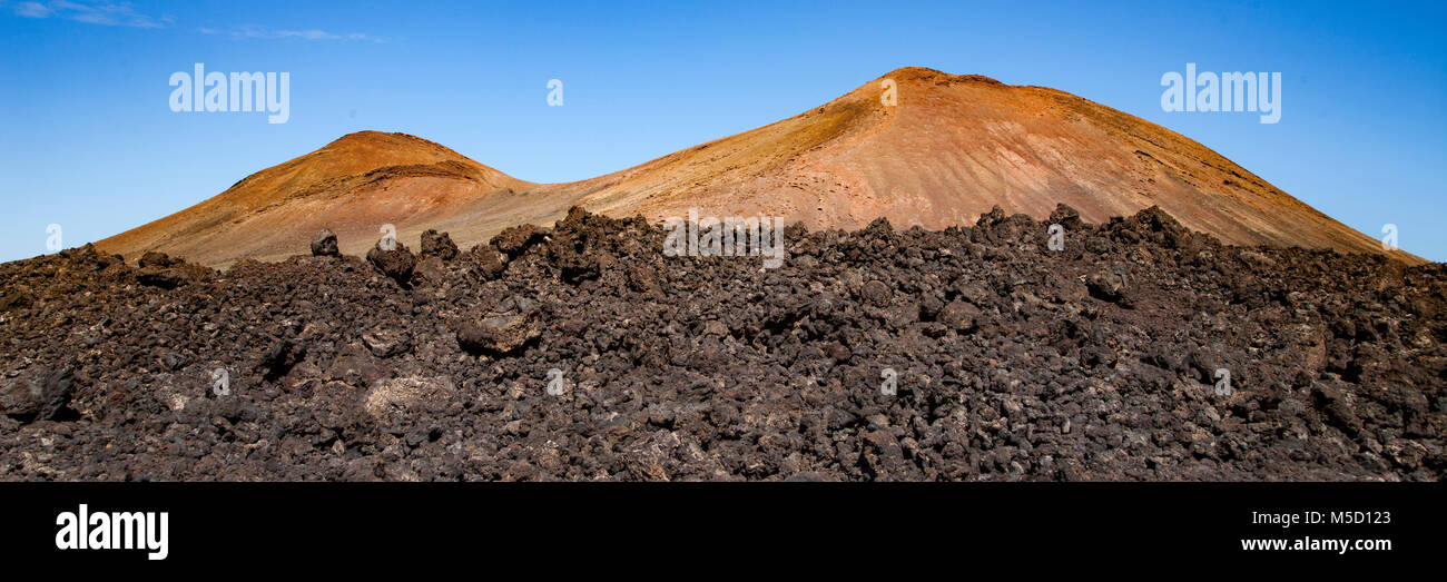 Canary Islands, Lanzarote view of desolate volcano landscape Stock ...