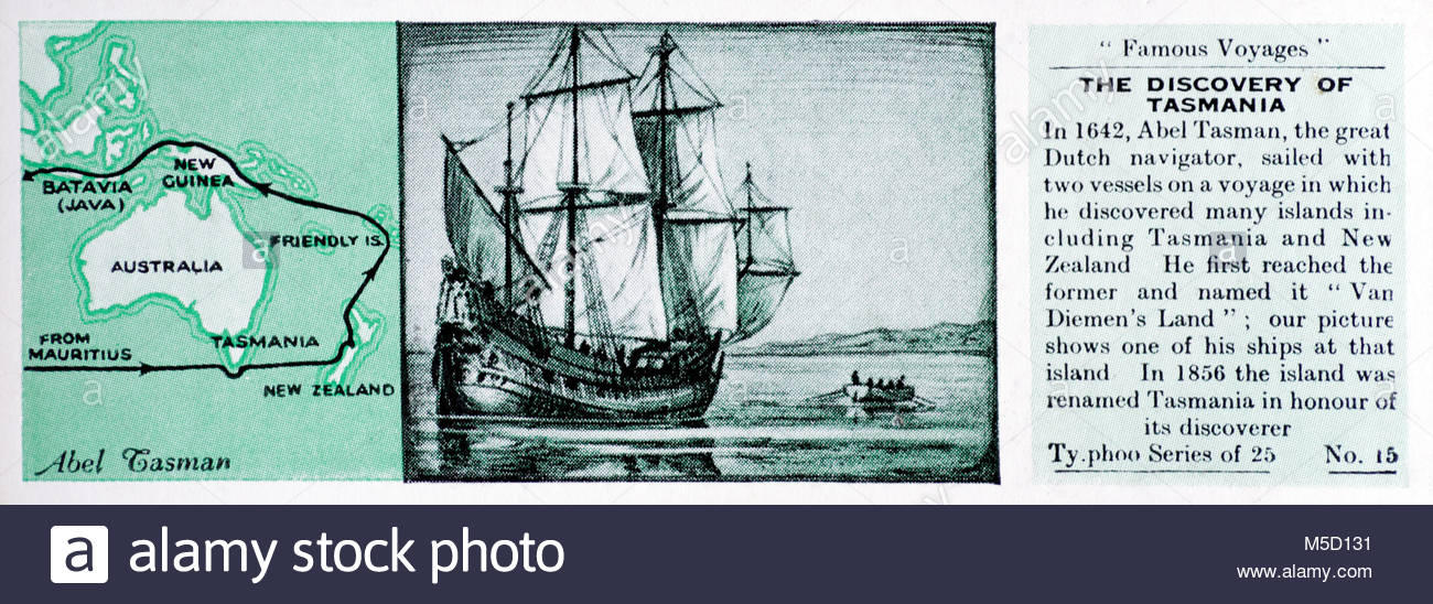 Famous Voyages -  Abel Tasman and The Discovery of Tasmania expedition 1642 Stock Photo