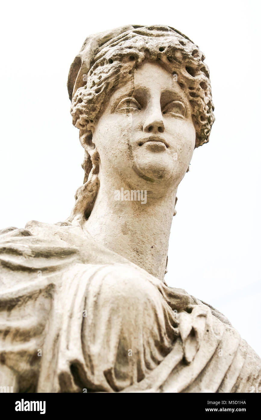 closeup head of Goddess Diana marble sculpture of Lvov city fountain Stock Photo