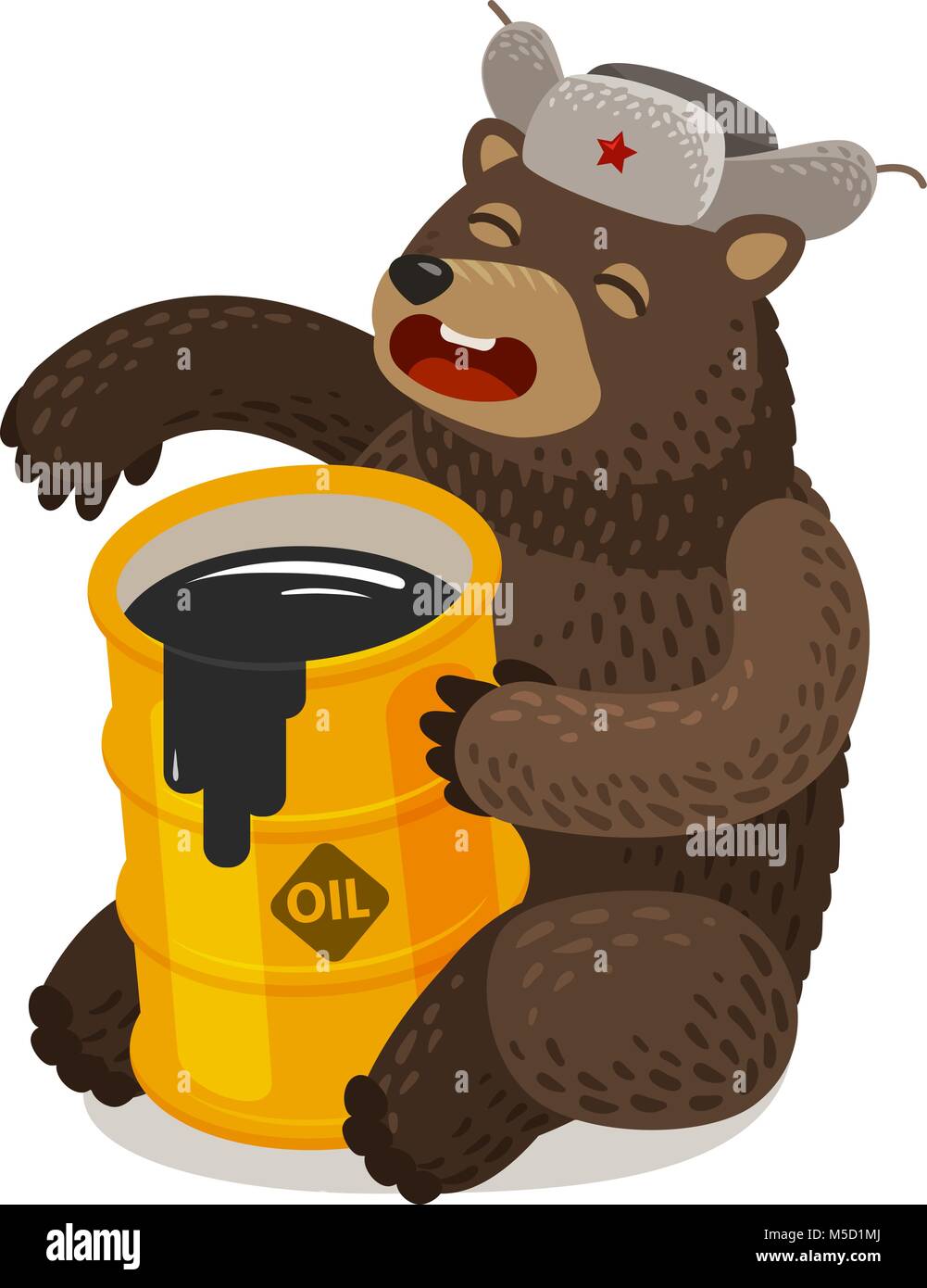 Funny Russian bear with barrel of oil. Cartoon vector illustration Stock Vector
