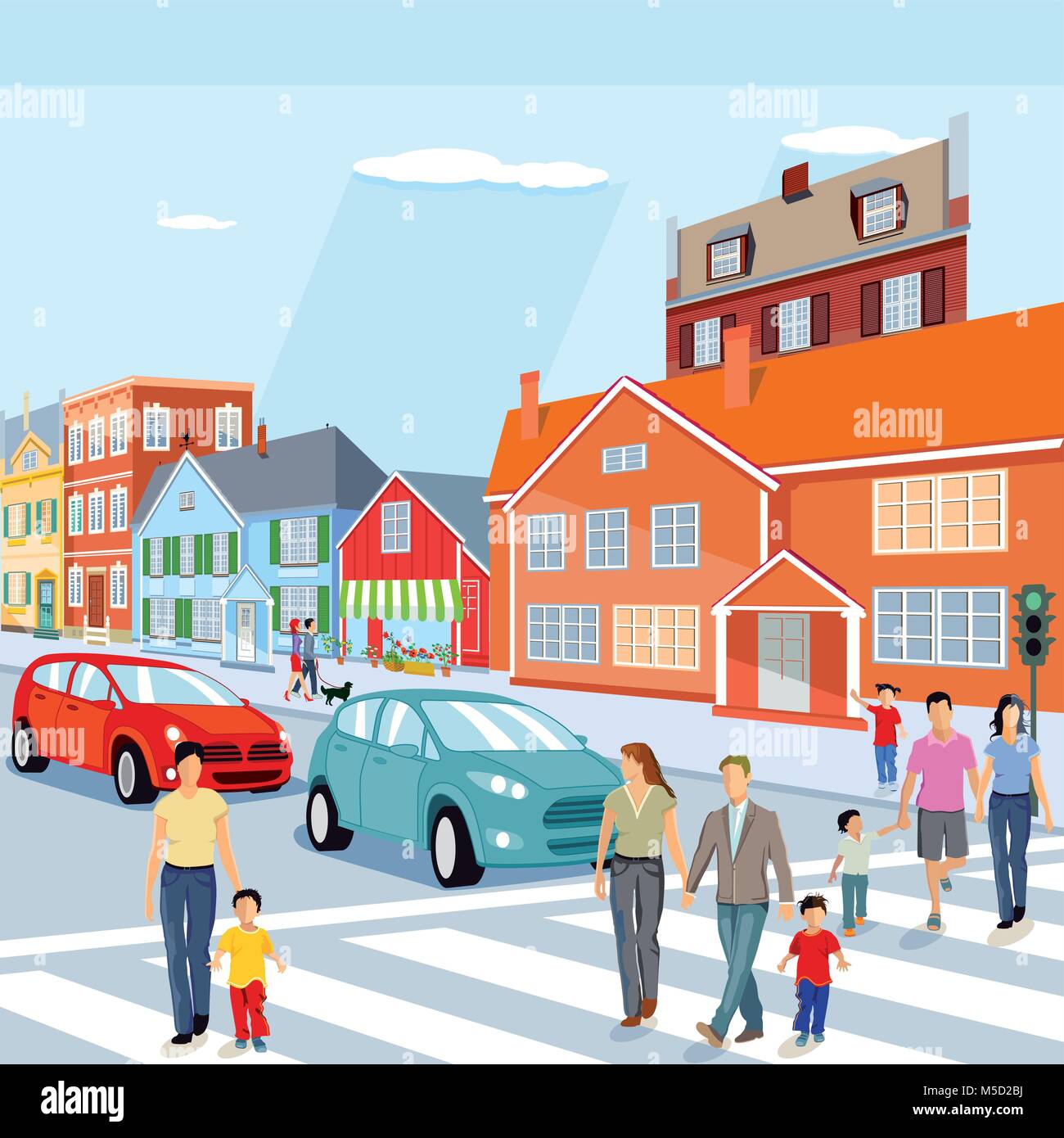 City with pedestrian crossing and cars, illustration Stock Vector Image ...