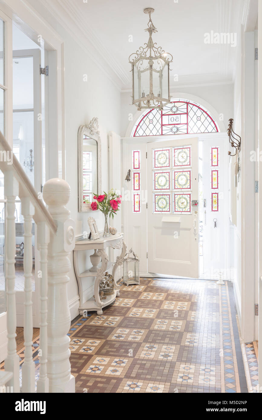 Luxury home showcase interior foyer with chandelier Stock Photo