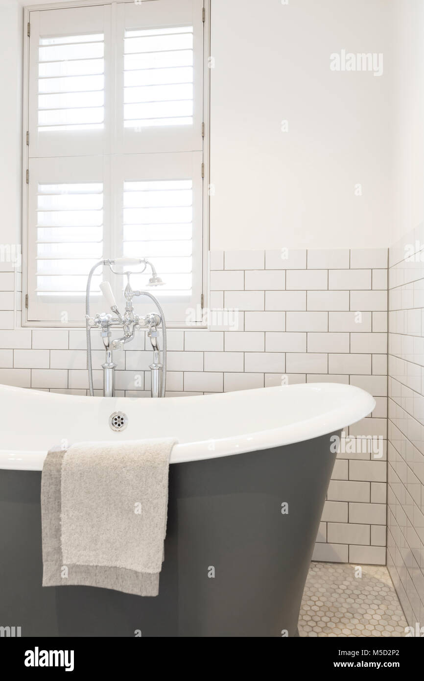 Luxury home showcase soaking tub in white bathroom Stock Photo