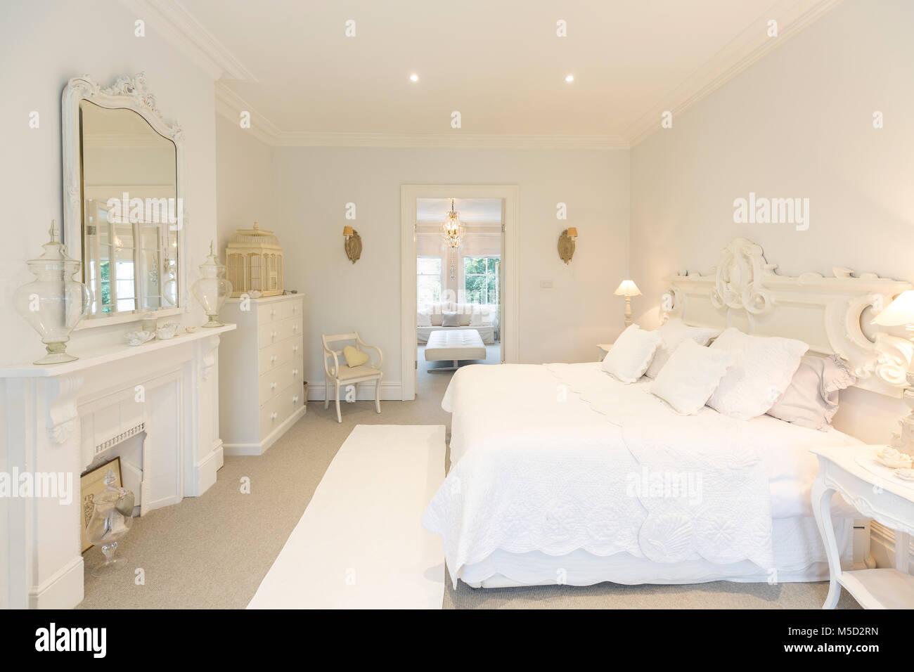 White, luxury home showcase interior bedroom Stock Photo