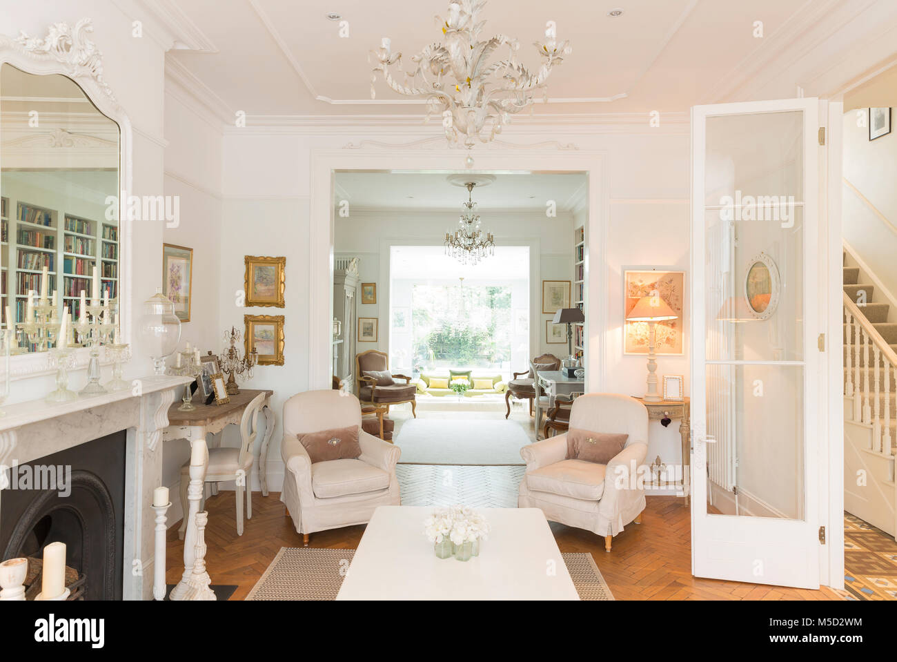 Luxury home showcase interior living room with chandelier Stock Photo