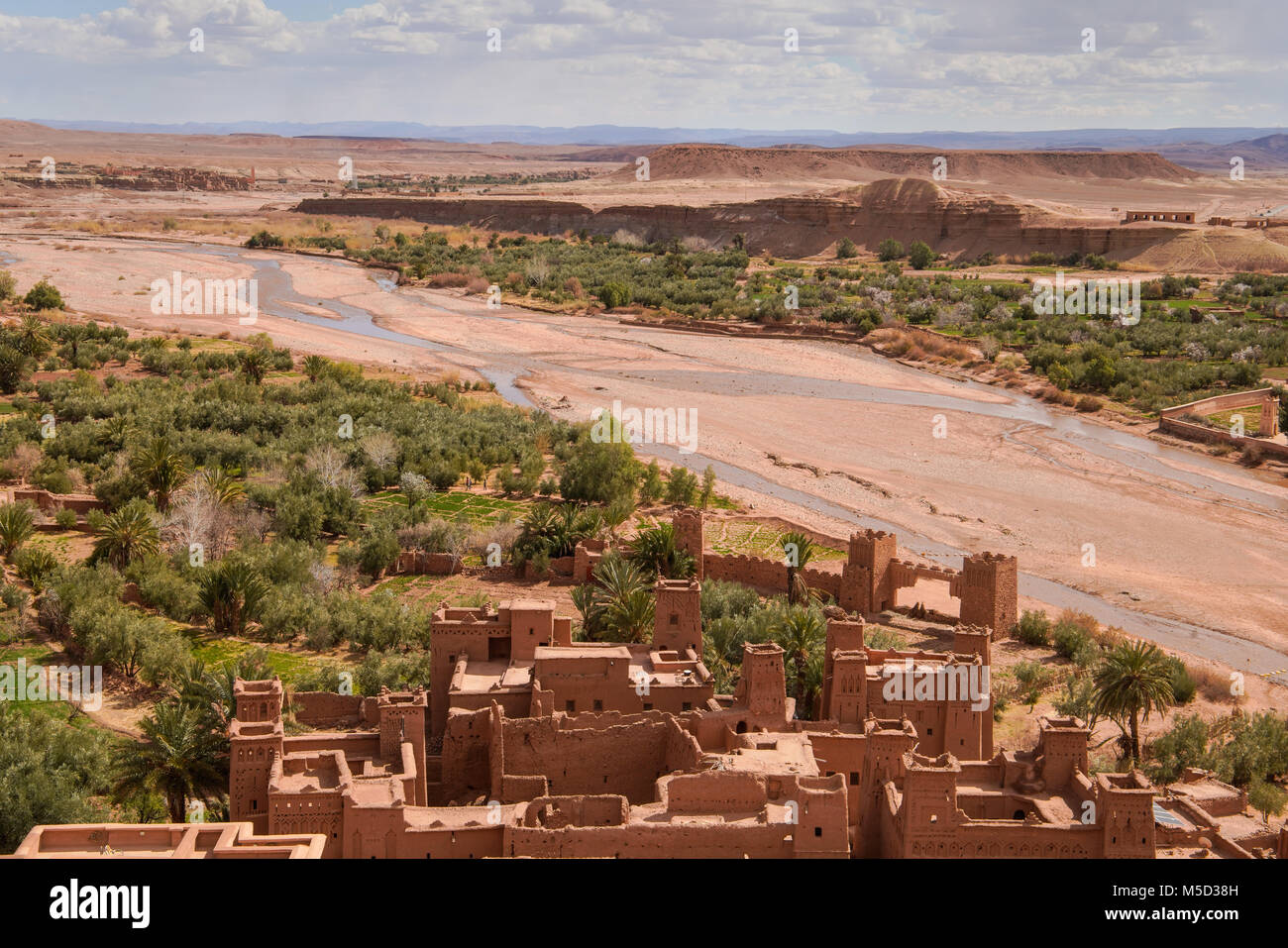 Ancient City Of Ait Benhaddou located along the old caravan route between the Sahara and Marrakech in present-day Morocco. Stock Photo