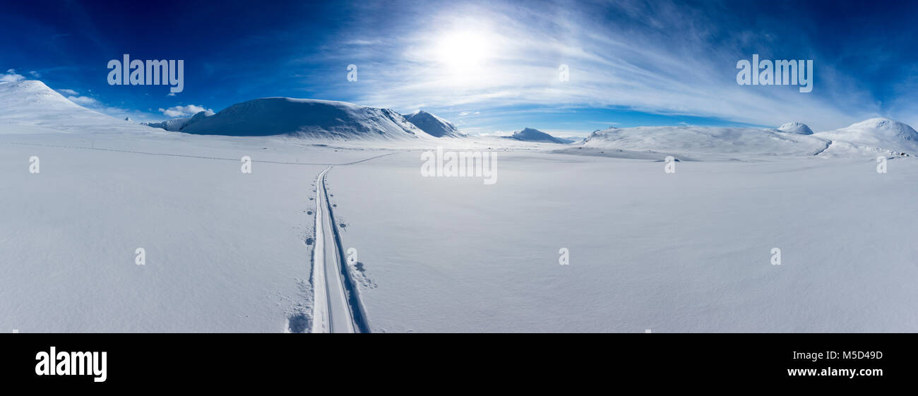 Traces of ski tourer in the snow, Kungsleden or Königsweg, Province of Lapland, Sweden, Scandinavia Stock Photo