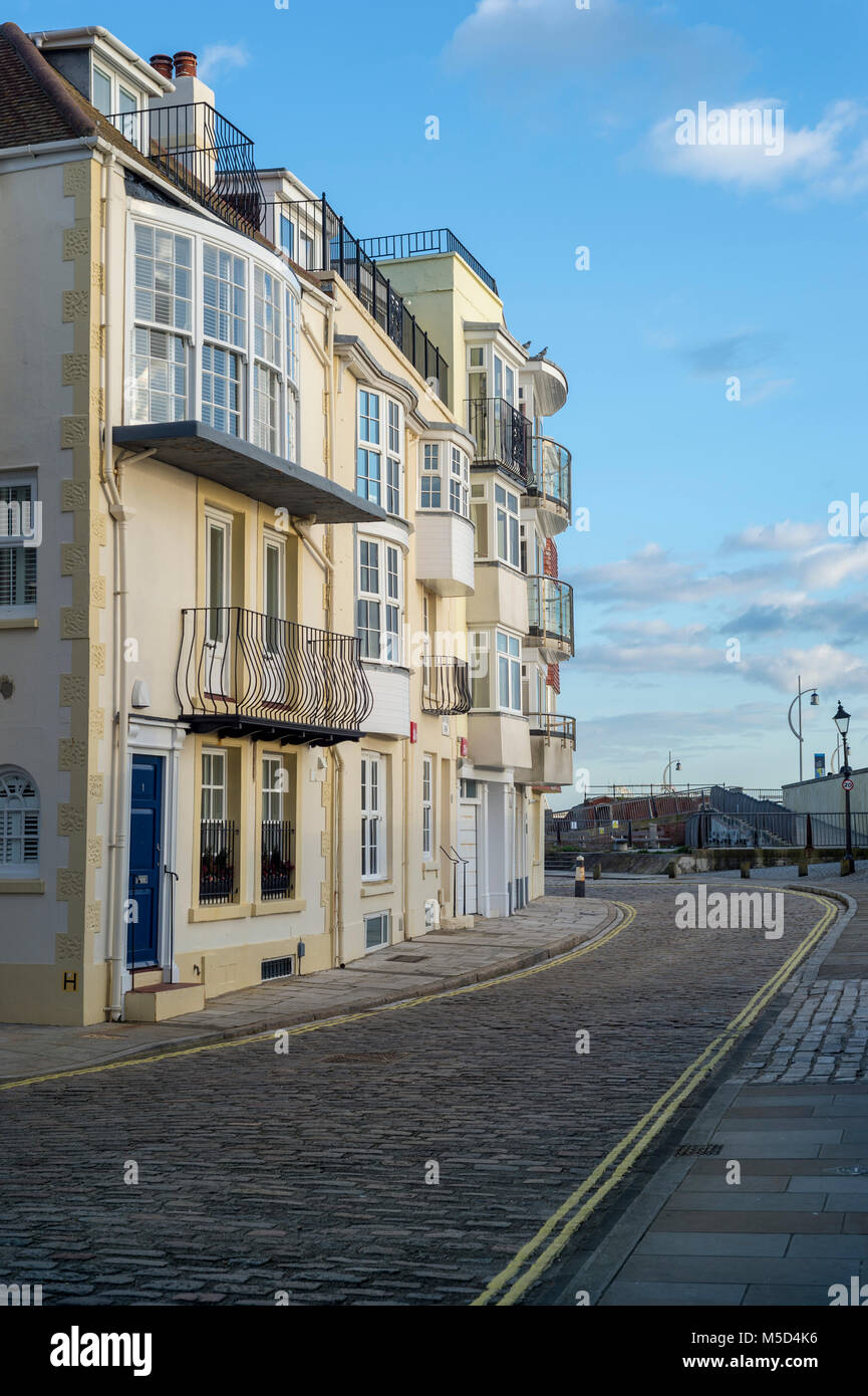 architecture, cobbled street in Old Portsmouth, UK Stock Photo