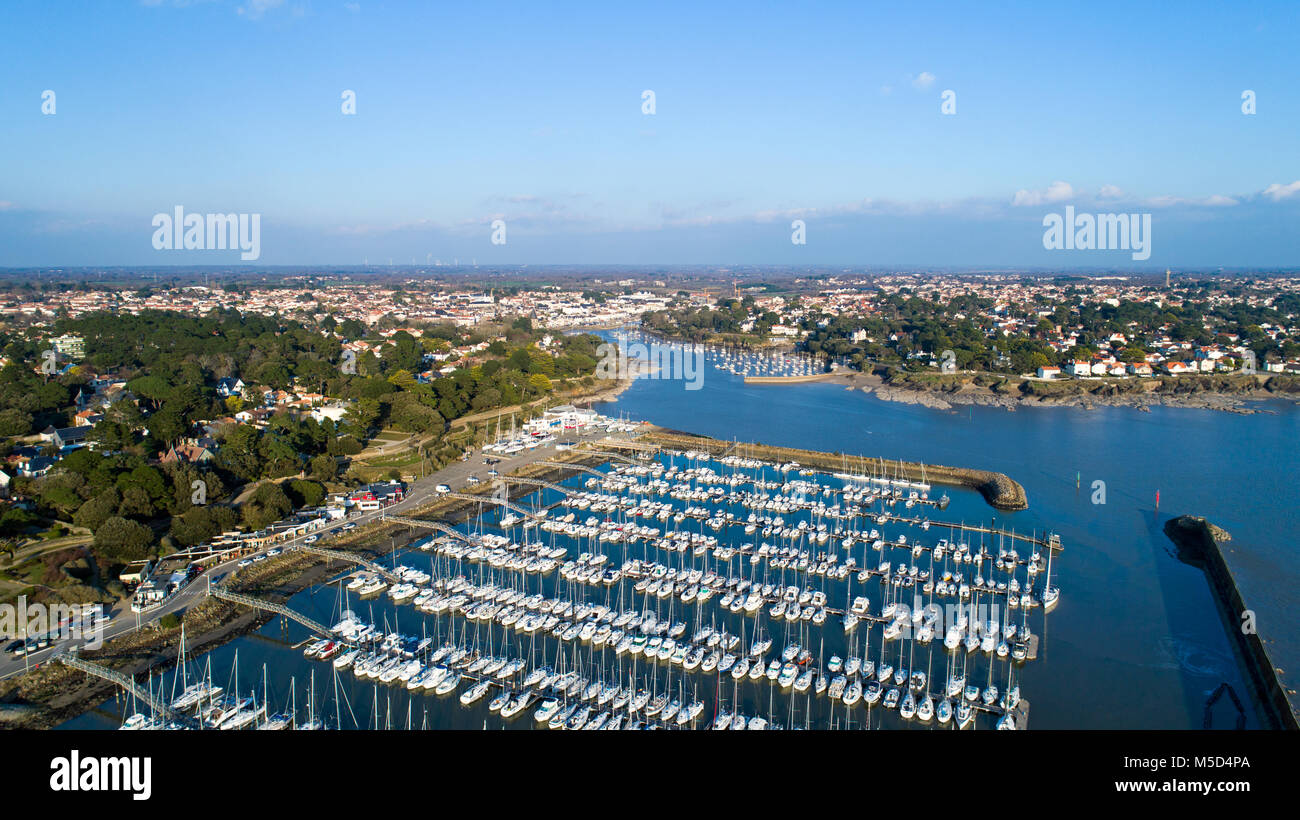Aerial photography of Pornic city and marina in Loire Atlantique Stock Photo