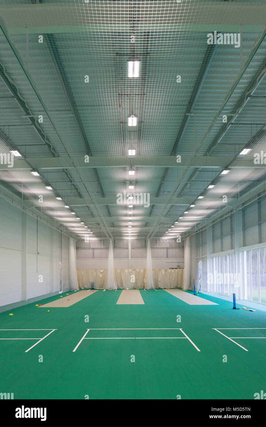 The professional sports facilities at the Sir Rod Aldridge Cricket centre in Brighton sussex for practicing and training in cricket sport Stock Photo