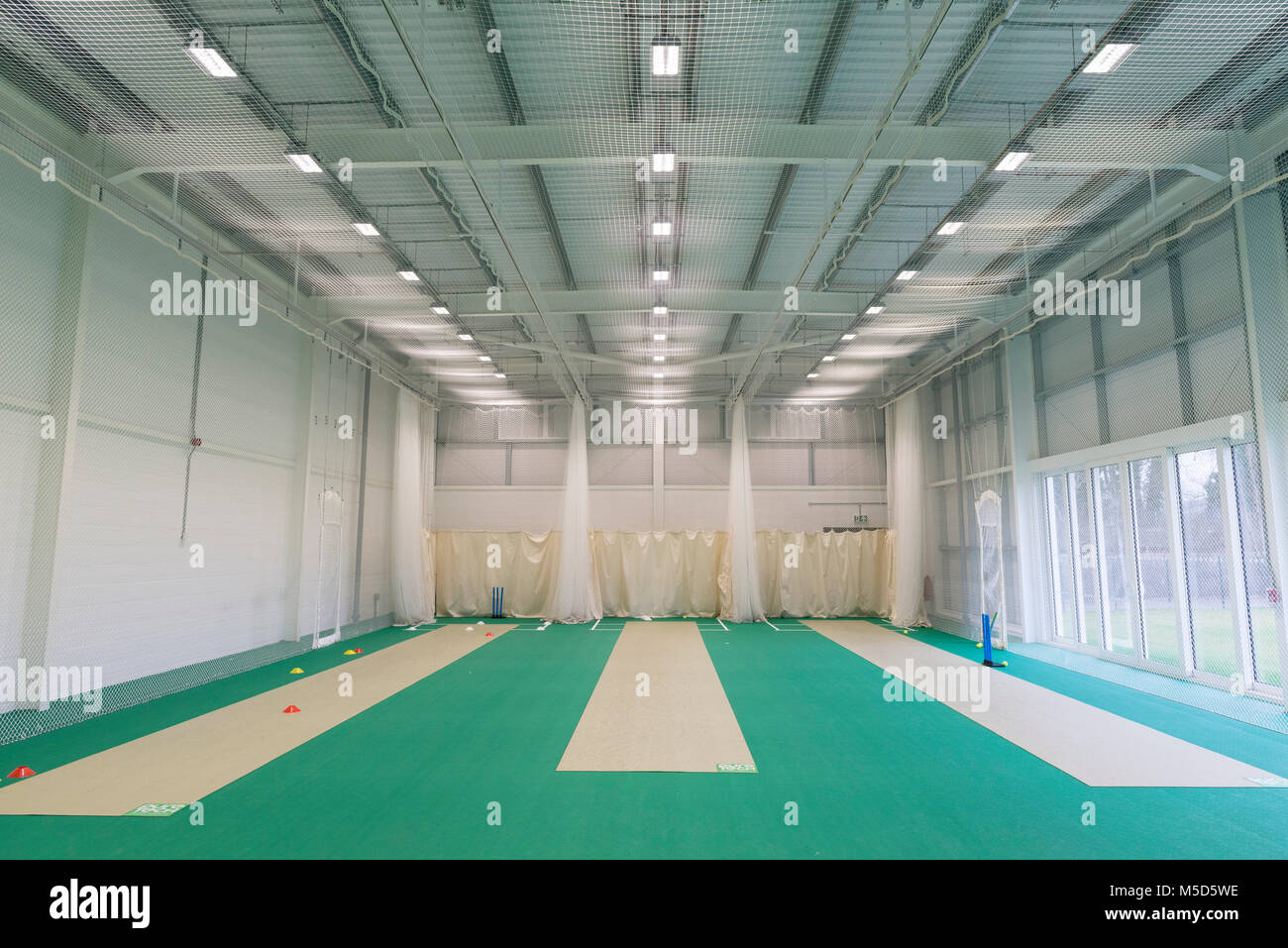 The professional sports facilities at the Sir Rod Aldridge Cricket centre in Brighton sussex for practicing and training in cricket sport Stock Photo