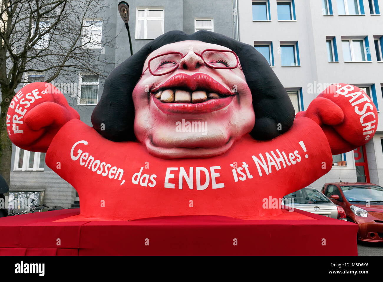 SPD politician Andrea Nahles, political caricature, motto caravan during Carnival Monday procession 2018, Düsseldorf Stock Photo