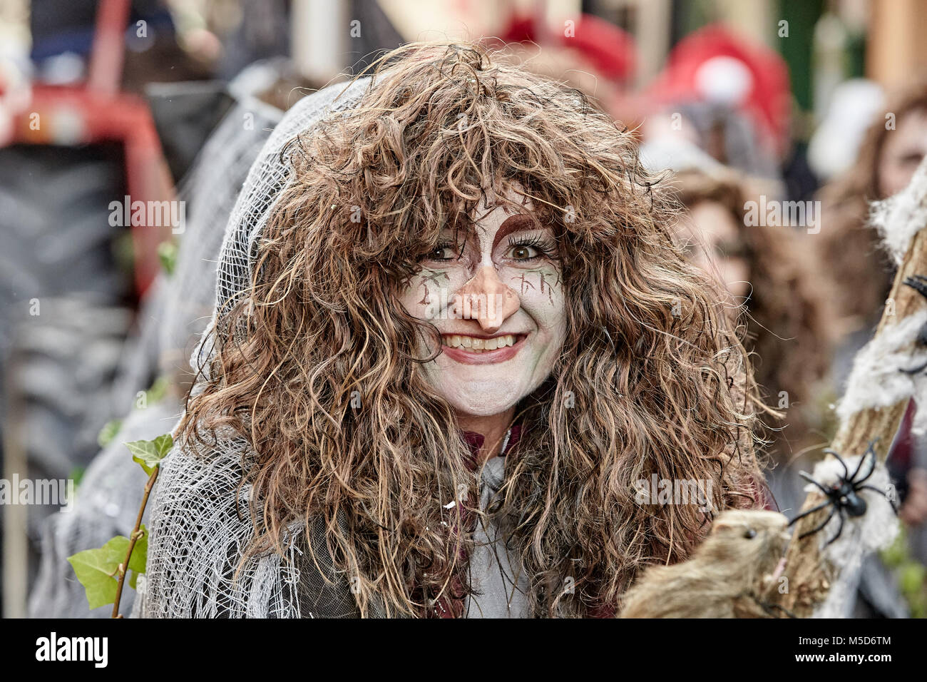 Woman disguised as witche at the Möhnenumzug, carnival, Mülheim-Kärlich, Rhineland-Palatinate, Germany Stock Photo