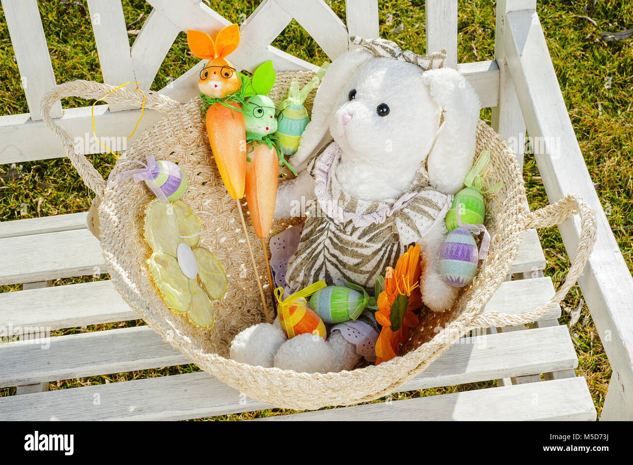 Easter decoration with rabbit and eggs Stock Photo - Alamy