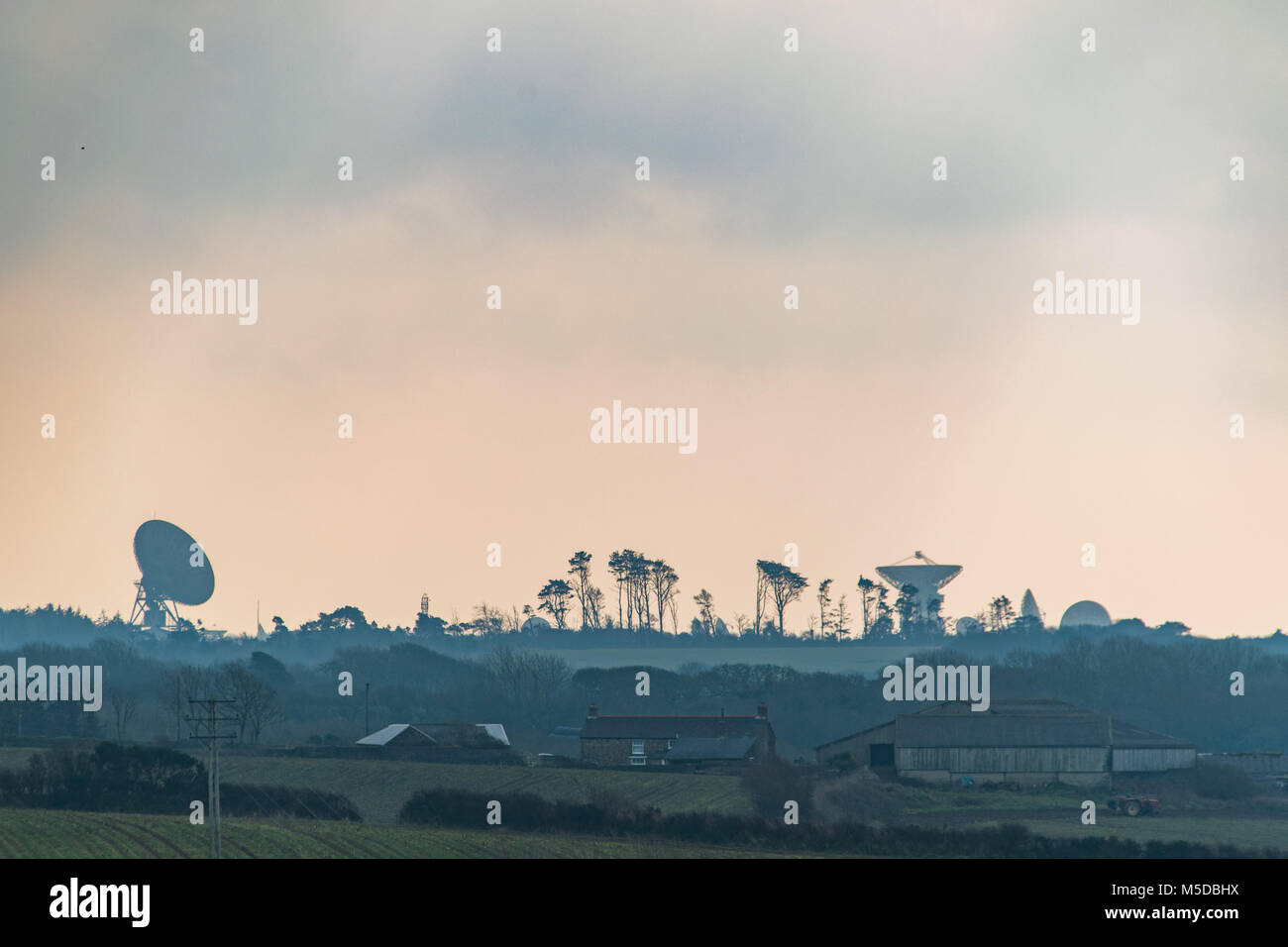 Goonhilly downs, near Helston, Cornwall, UK. 22nd Feb 2018. It was announced today that an £8.4 million investment will take place to develop Goonhilly Earth Station for deep space missions. Social media is already using the tagline 'Helston we have a problem'. Under a new project announced today by the Cornwall & Isles of Scilly Local Enterprise Partnership (LEP), Goonhilly will be upgraded to enable it to provide deep-space tracking and satellite communication services on a commercial basis.  Credit: Simon Maycock/Alamy Live News Stock Photo