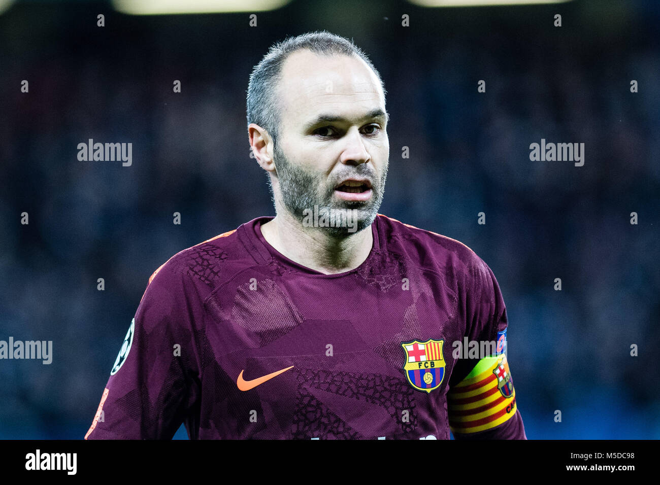 LONDON, ENGLAND - FEBRUARY 20: Andrés Iniesta (8) of FC Barcelona  during the UEFA Champions League Round of 16 First Leg  match between         Chelsea FC and FC Barcelona at Stamford Bridge on February 20, 2018 in London, United Kingdom. Stock Photo