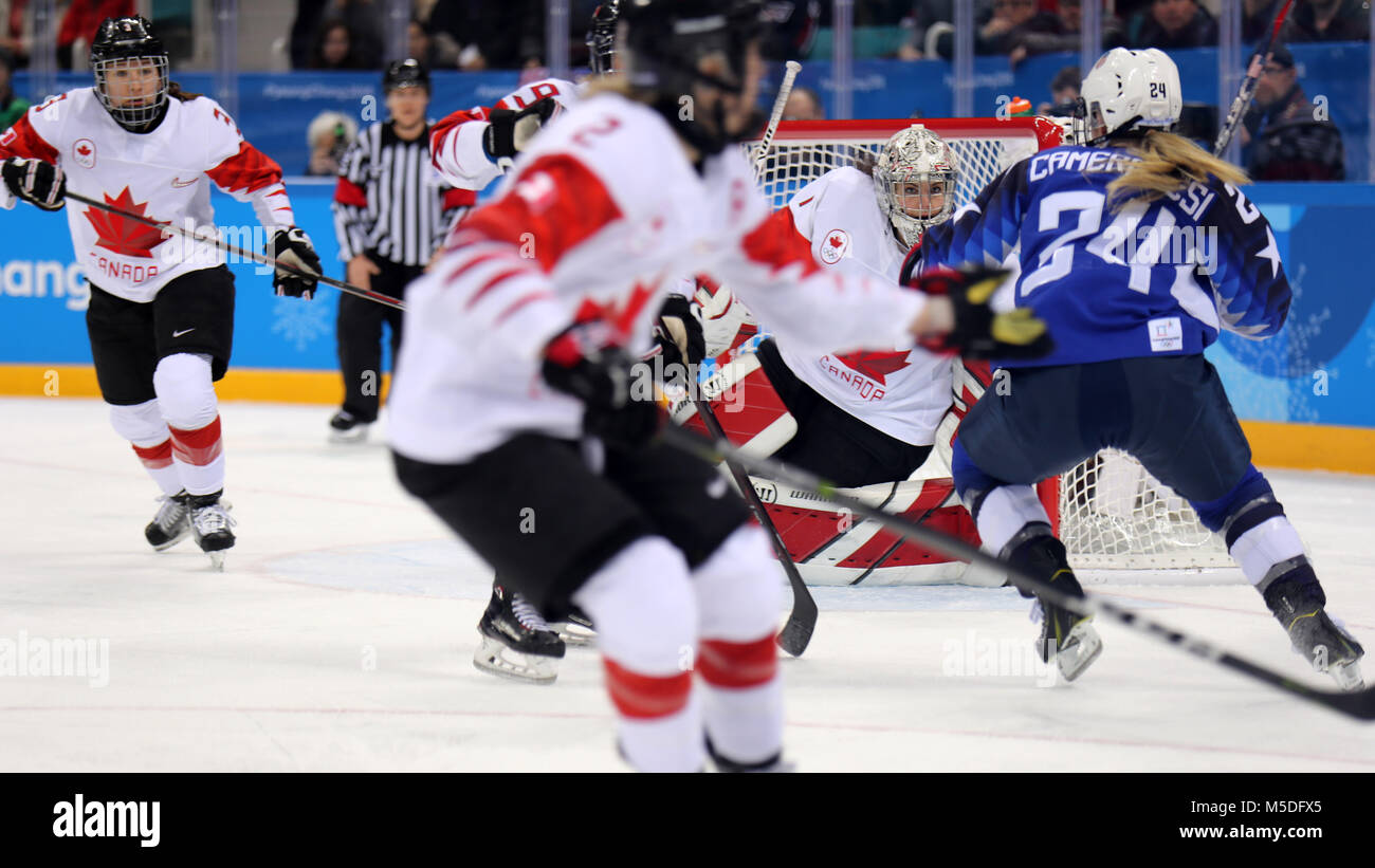 Gangneung, South Korea. 22nd Feb, 2018. Canada goalkeeper SHANNON SZABADOS against USA during the Ice Hockey: Women's Gold Medal Game at Gangneung Hockey Centre during the 2018 Pyeongchang Winter Olympic Games. Credit: Scott Mc Kiernan/ZUMA Wire/Alamy Live News Stock Photo