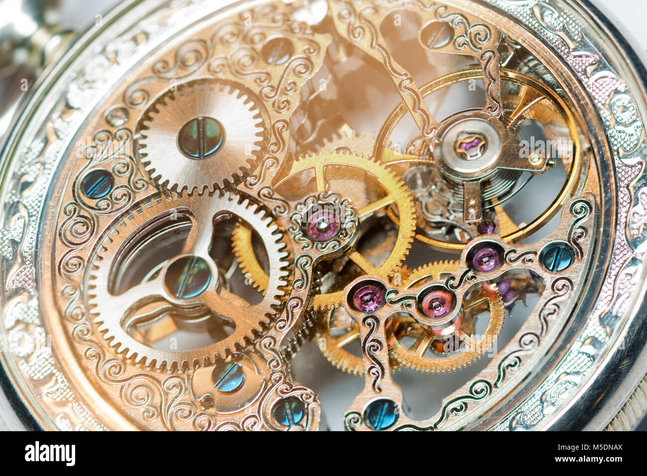 close view of a vintage beautiful watch mechanism Stock Photo