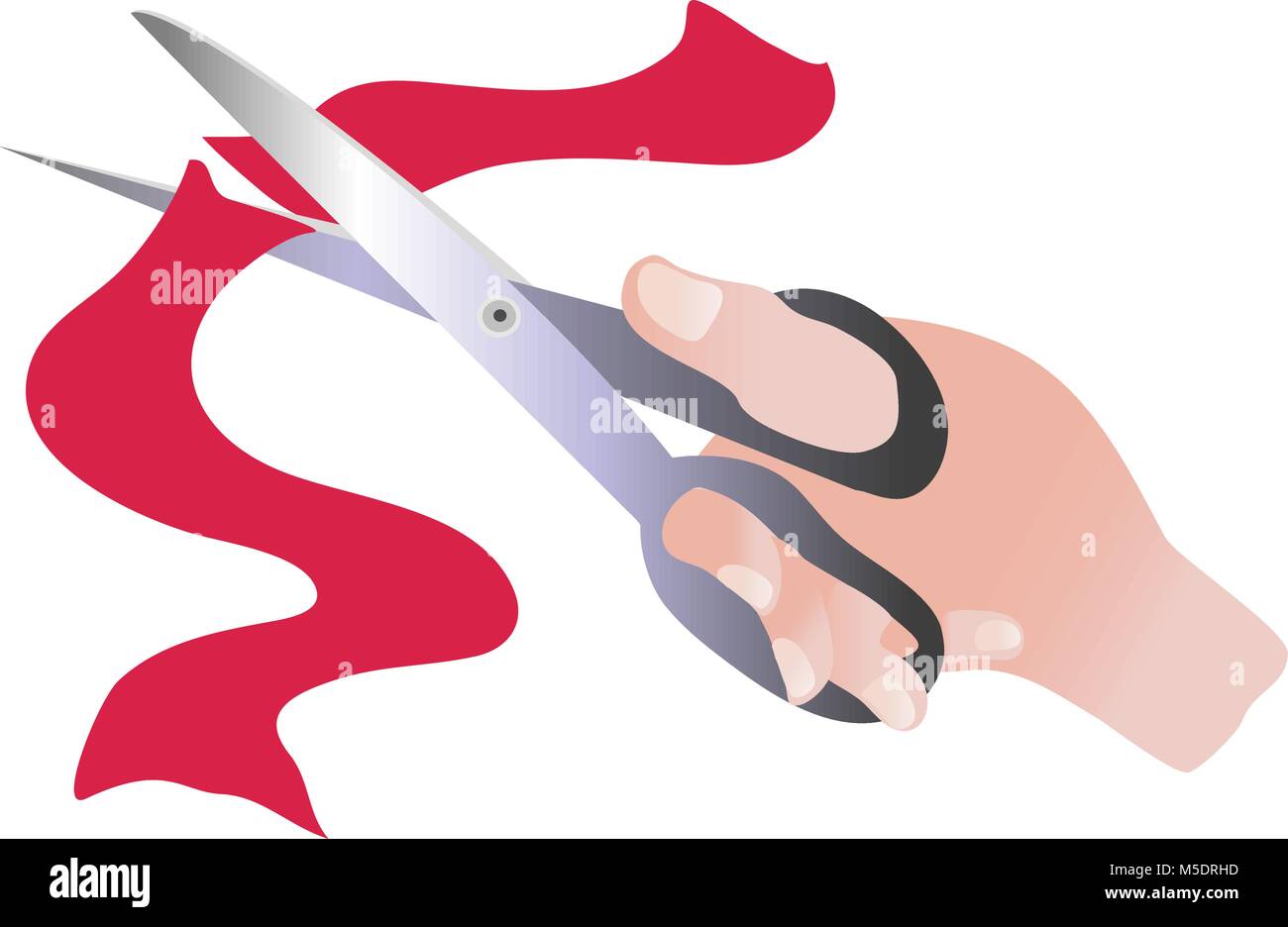Scissors cutting a red ribbon, Stock vector