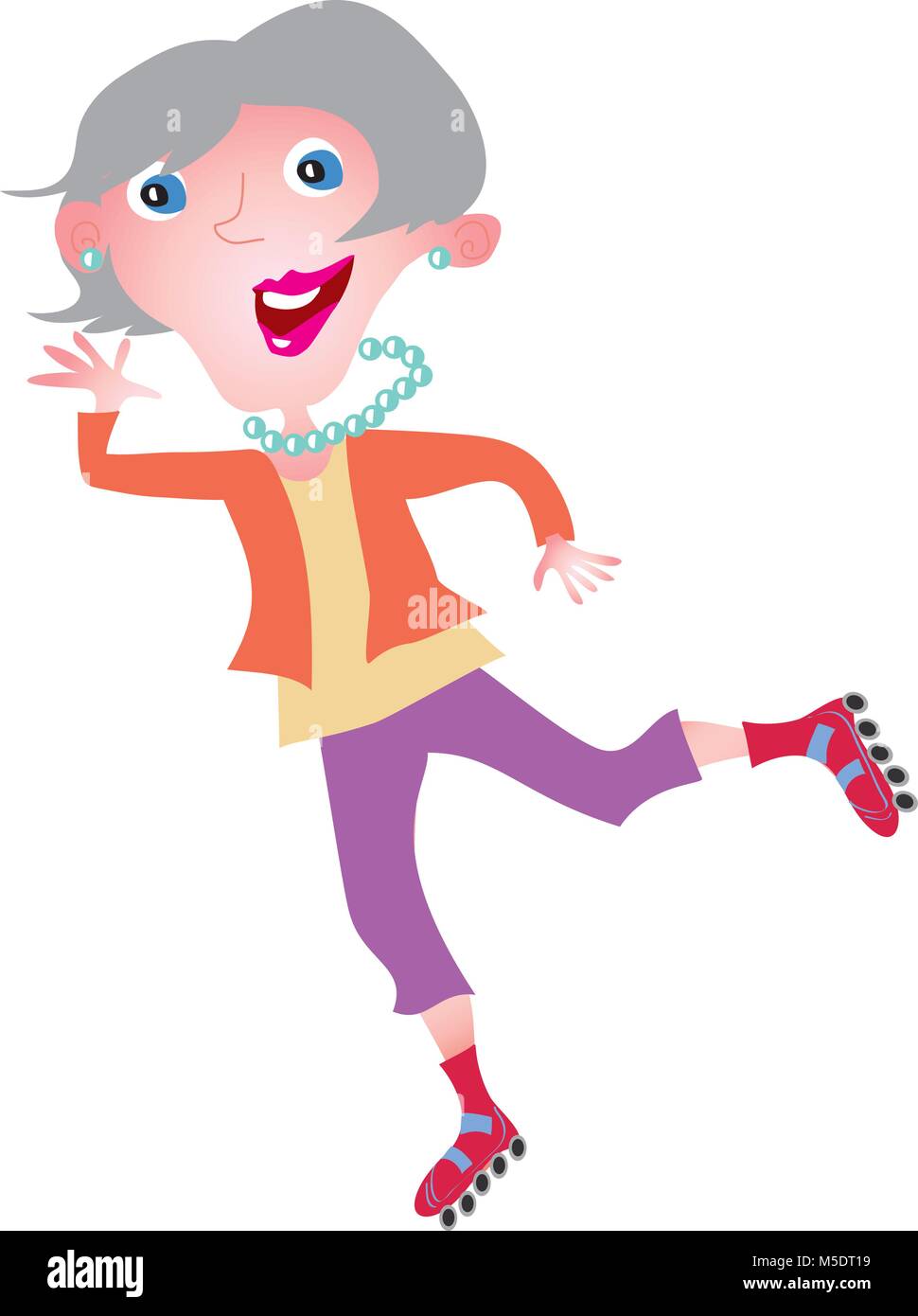 A cartoon fit granny whizzing about on her roller skates Stock Vector