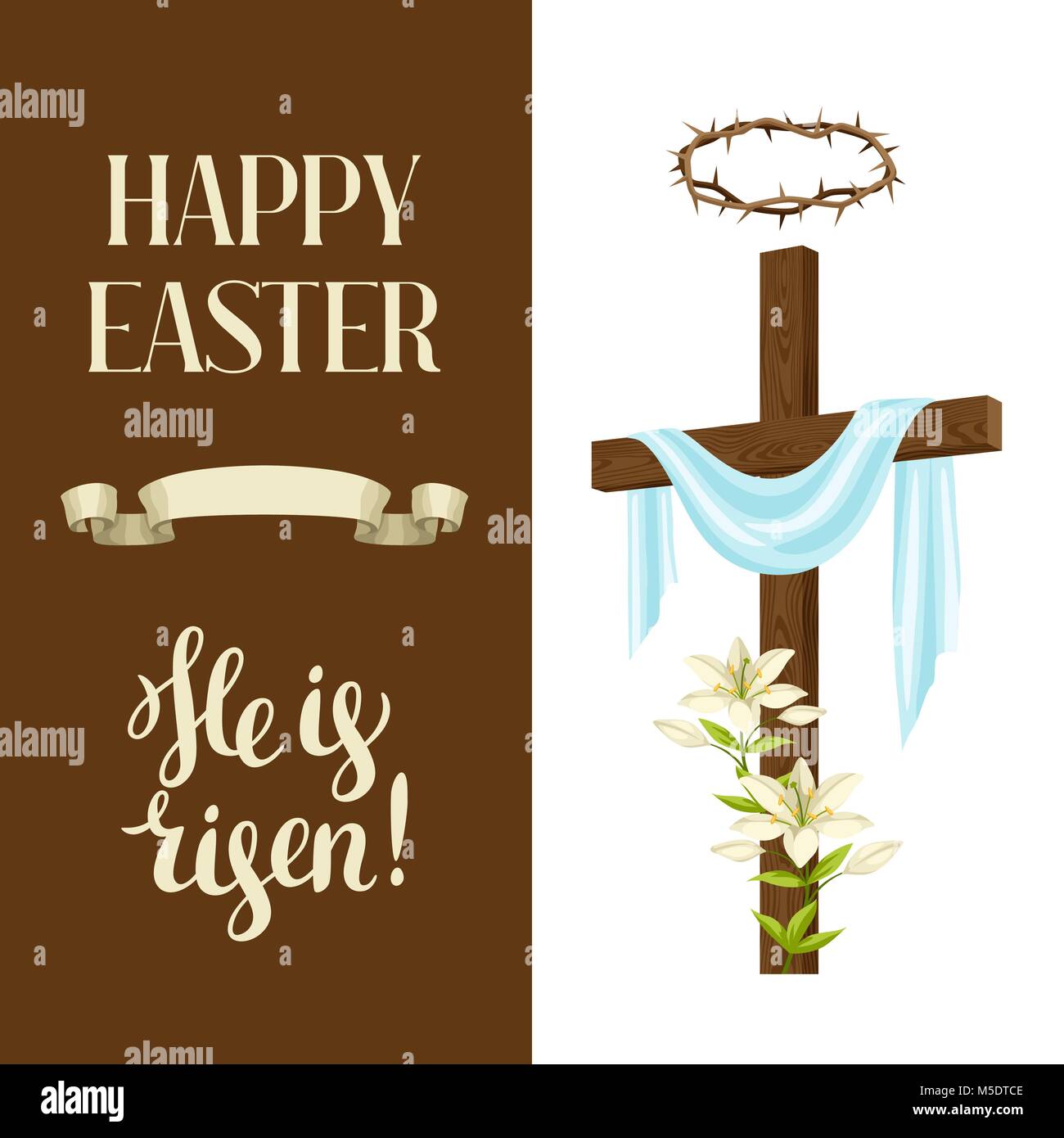 Wooden Cross With Shroud Lily Crown Of Thorns Happy Easter Concept Illustration Or Greeting Card Religious Symbols Of Faith Stock Vector Image Art Alamy