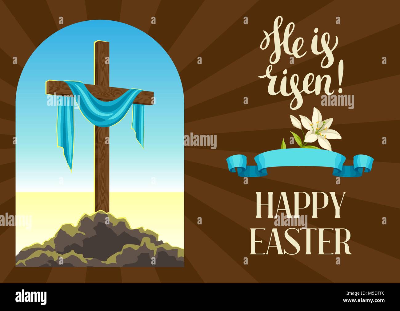 Silhouette of wooden cross with shroud. Happy Easter concept ...