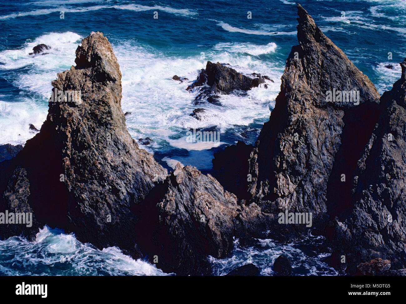 Rocky coast, coast, sea, Mediteranean sea, break water, La Côte Vermeille, Pyrénées-Orientales Department, France Stock Photo