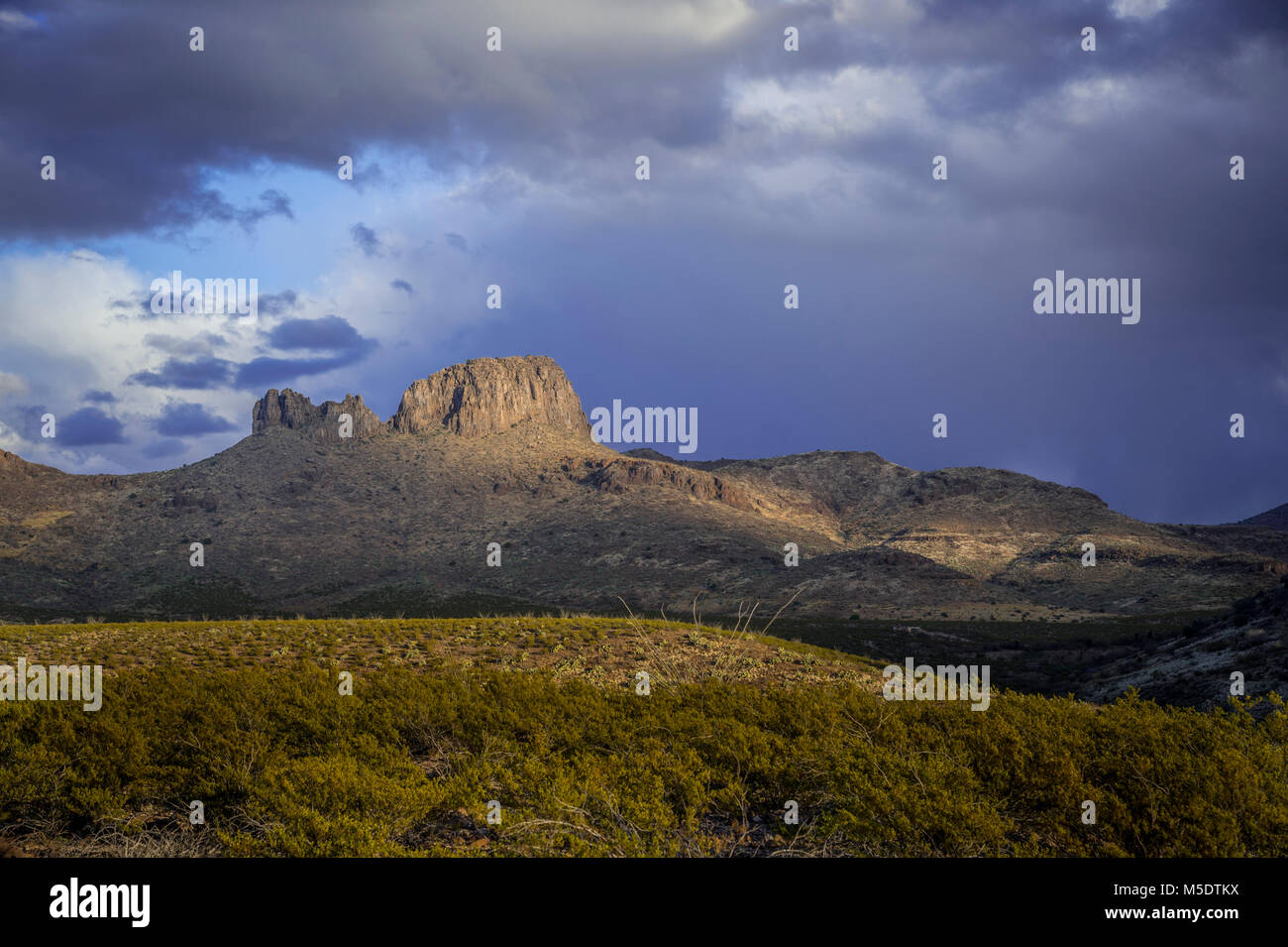 Desert Mountain With Light Shaft, Arizona, USA Stock Photo