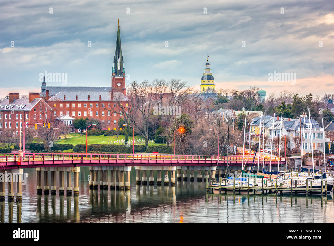 Annapolis, Maryland, USA State House and St. Mary's Church viewed over