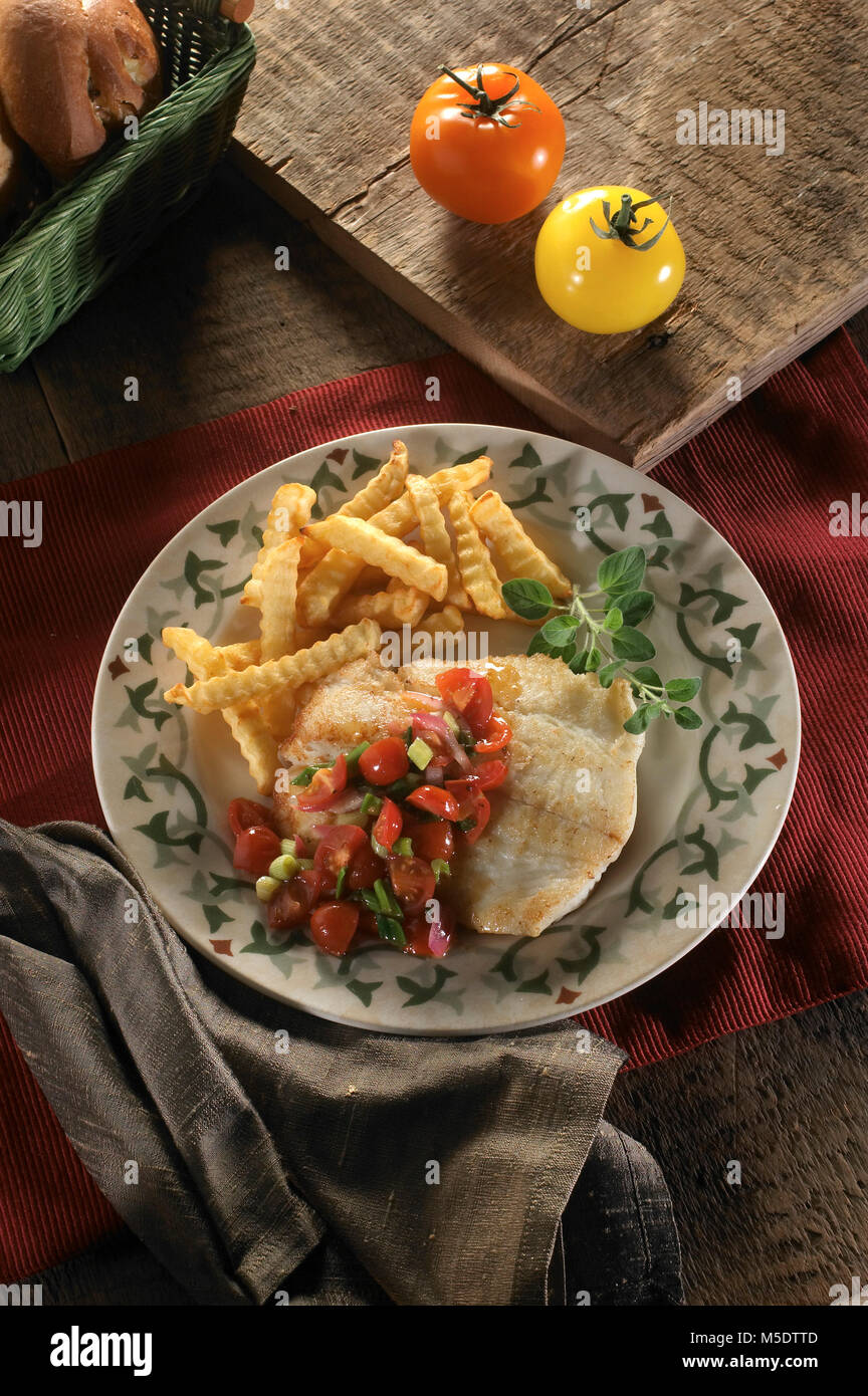 Halibut Fish Dinner Stock Photo