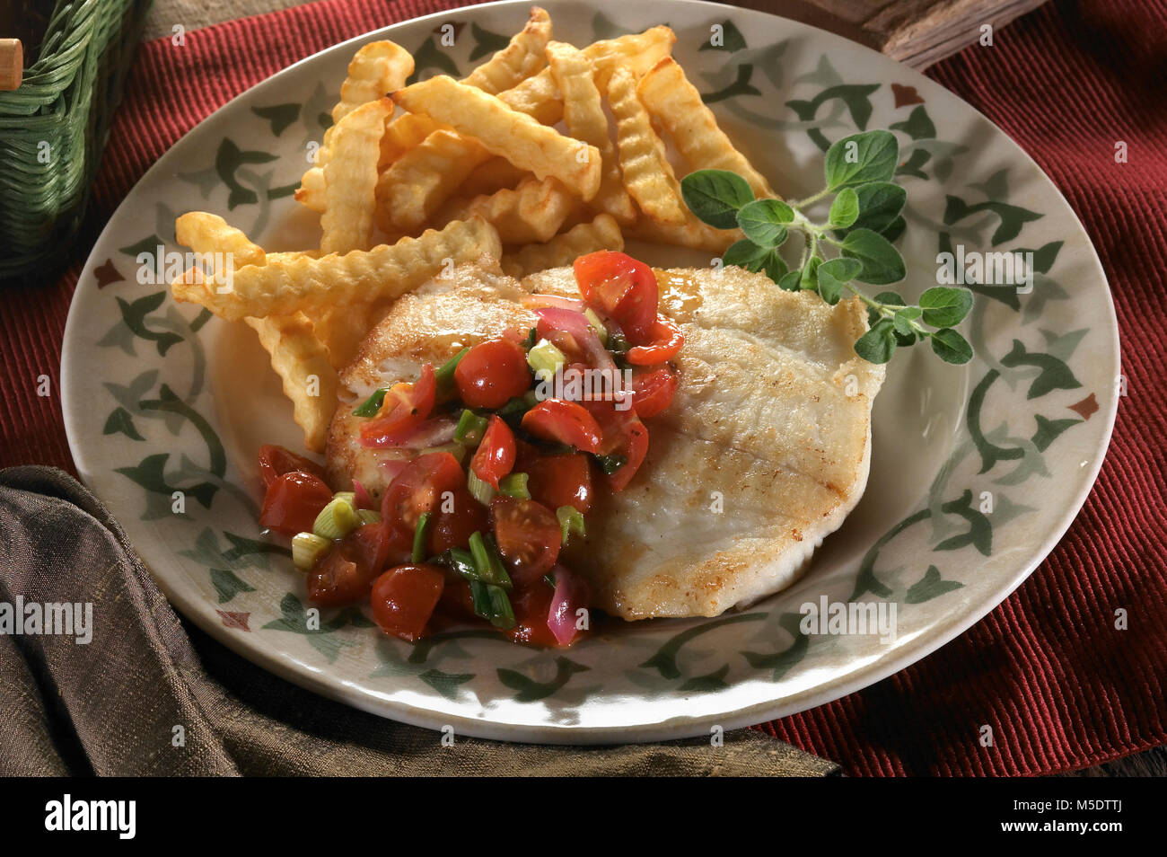 Halibut Fish Dinner Stock Photo