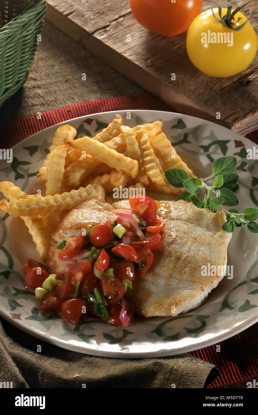 Halibut Fish Dinner Stock Photo