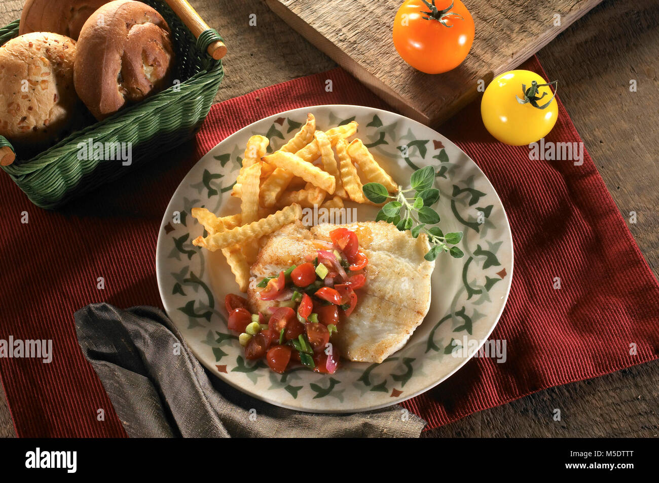 Halibut Fish Dinner Stock Photo Alamy