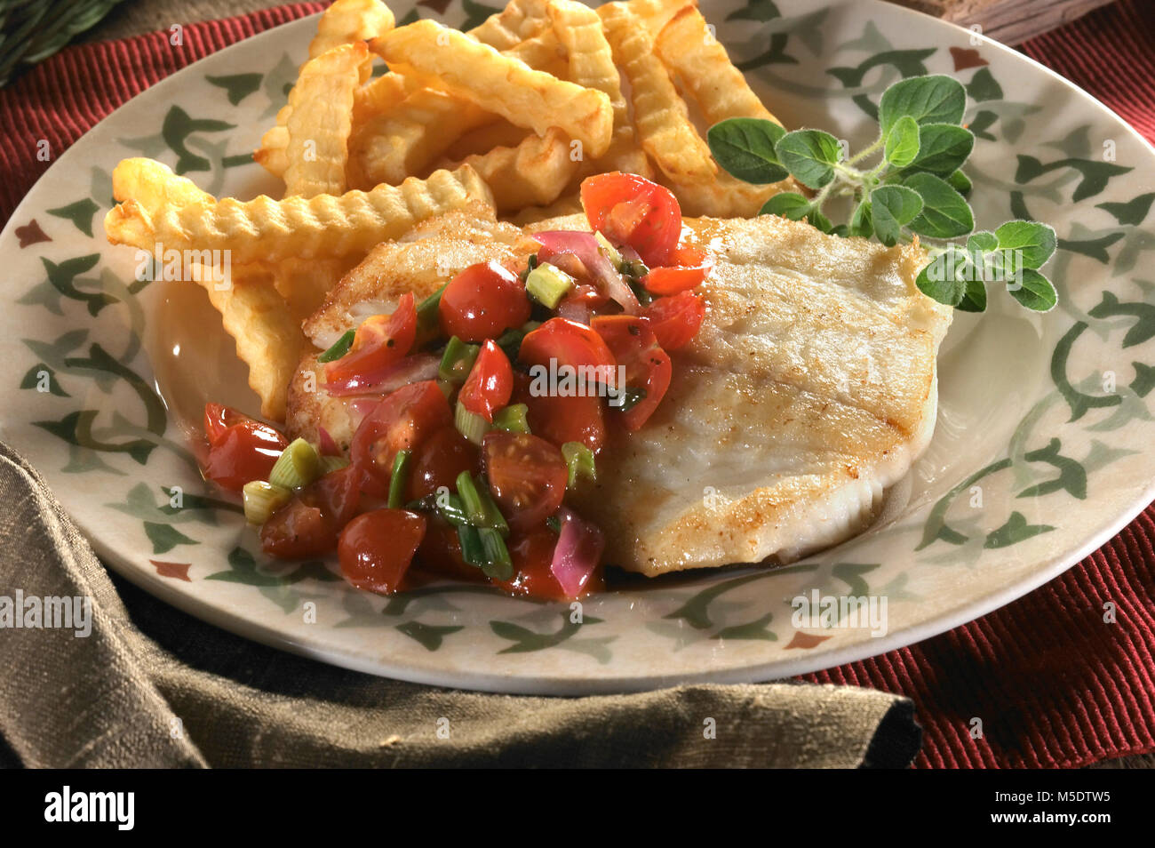 Halibut Fish Dinner Stock Photo